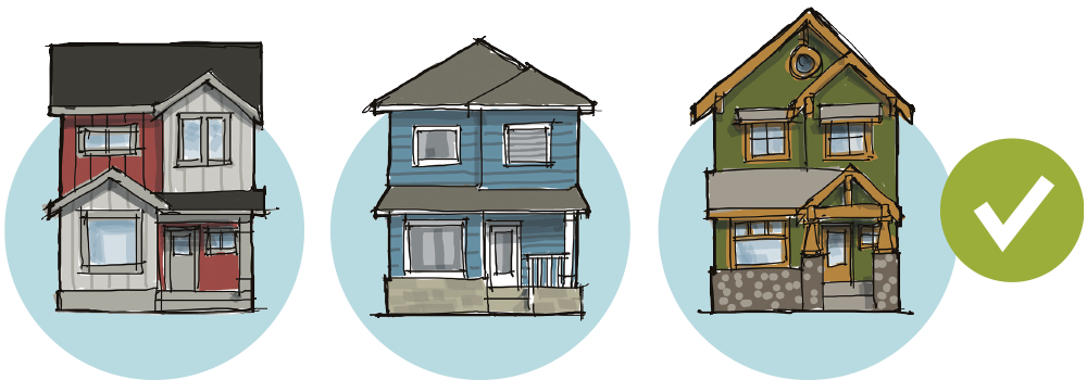 Homes with different design styles and colours Homes with different design styles and colours